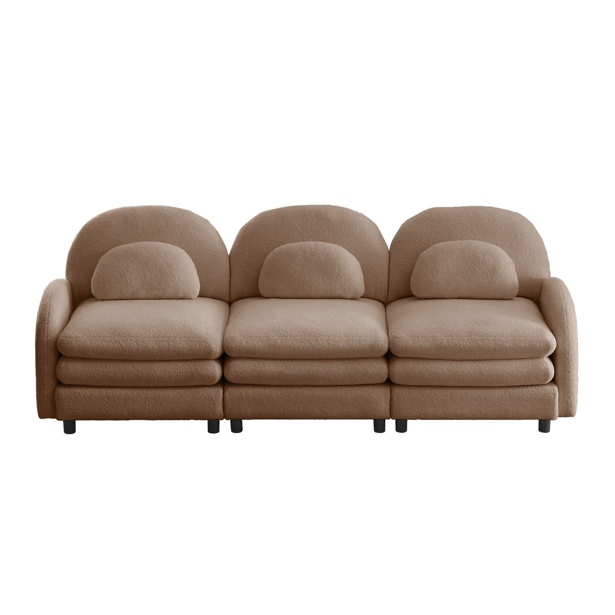 Teddy Fabric 3-Seat Sofa - Camel, Curved Backrest & Soft Cushions