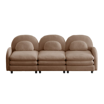 Teddy Fabric 3-Seat Sofa - Camel, Curved Backrest & Soft Cushions