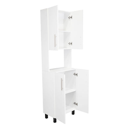 White Engineered Wood Pantry Cabinet with Hutch for Kitchen Storage for Living Room