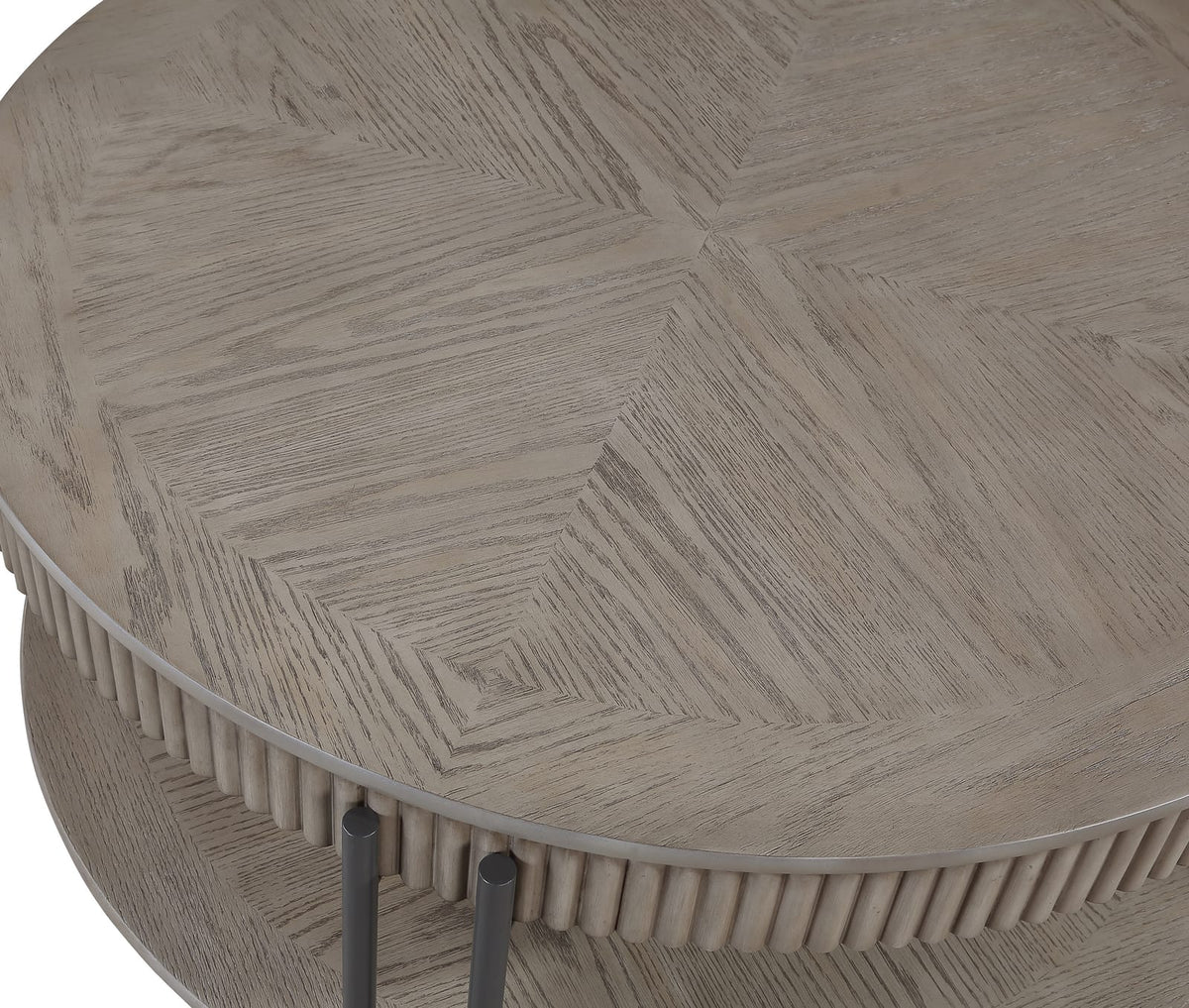 Round Black Brown Wood End Table with Storage Shelf for Living Room