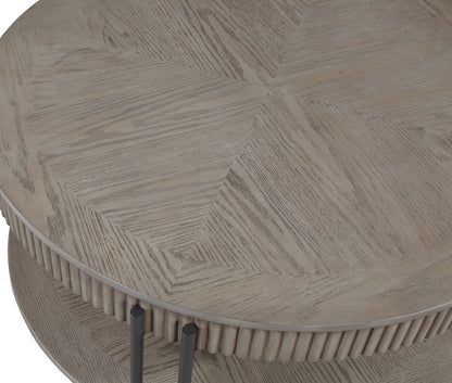 Round Black Brown Wood End Table with Storage Shelf for Living Room