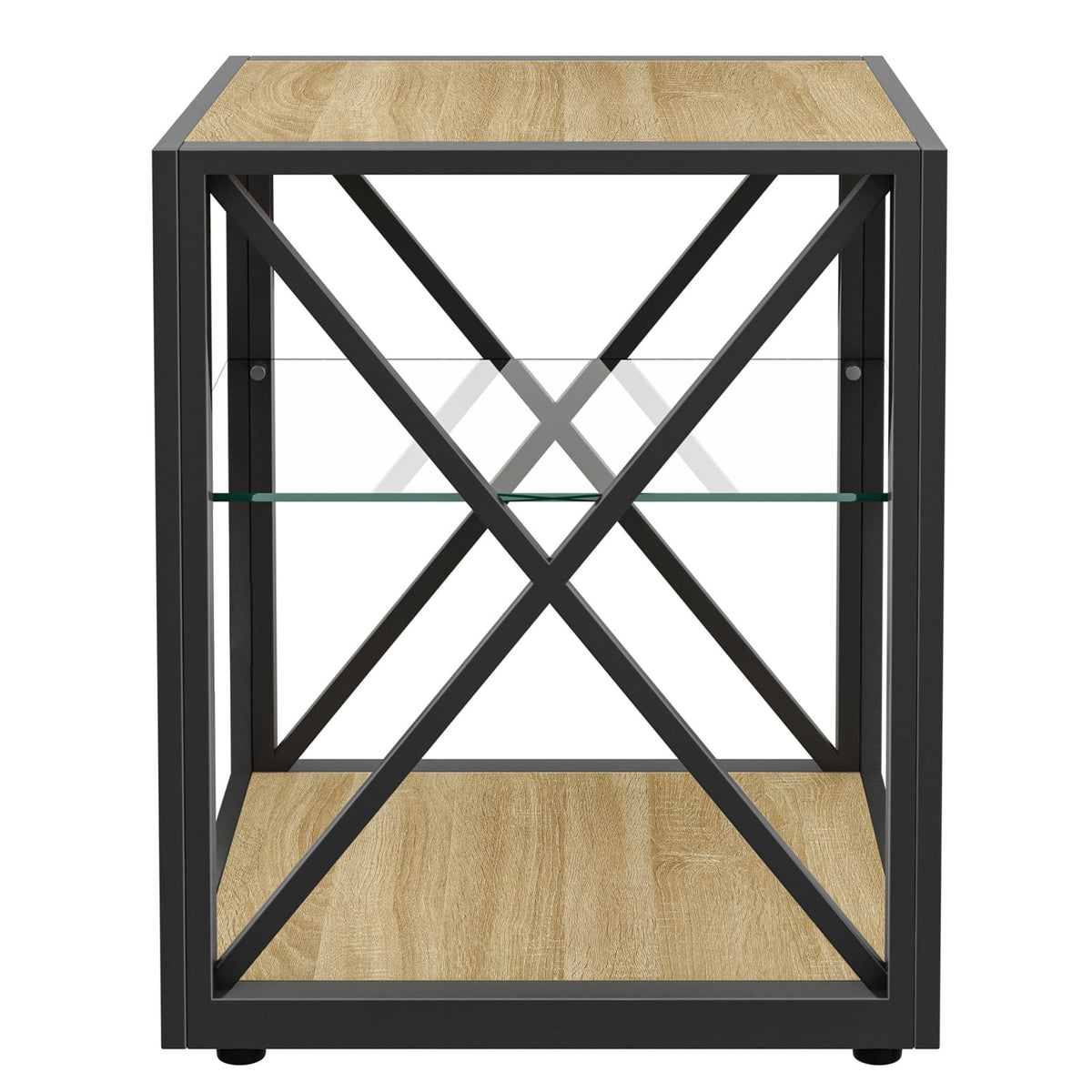 Set of 2 Modern End Tables - Glass & Wood Nightstand