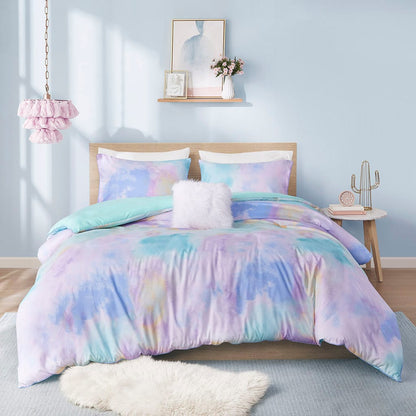 Twin Duvet Set with Shams and Pillow in Aqua Watercolor Tie Dye