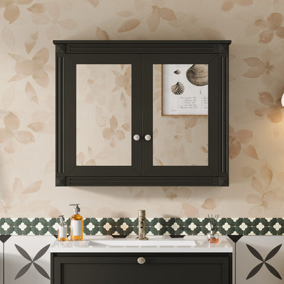 36'' Wall Mounted Bathroom Medicine Cabinet with Mirror - Black