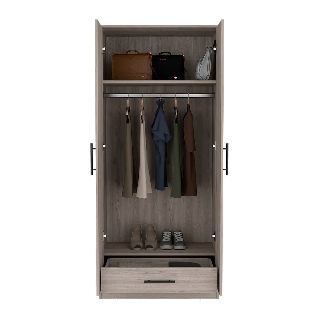 71" Light Gray Bedroom Dresser with Hanging Rod