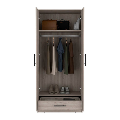 71" Light Gray Bedroom Dresser with Hanging Rod