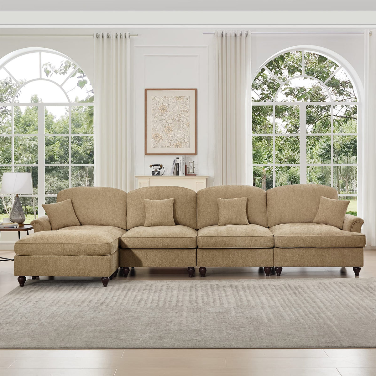 Light Coffee Chenille Modular Sectional Sofa with Removable Ruffles for Living Room
