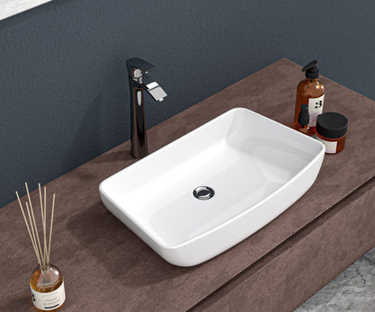 24" White Ceramic Rectangular Vessel Sink - Bathroom Vanity