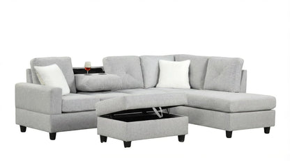 Modern Gray L-Shaped Sectional Sofa - Comfortable Linen Seating