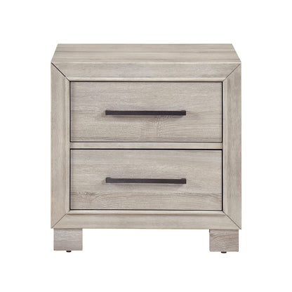 Modern Gray Finish Two-Drawer Nightstand - Wooden Bedroom Furniture