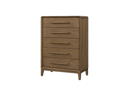 Light Brown Wood Chest with Five Drawers for Bedroom Storage