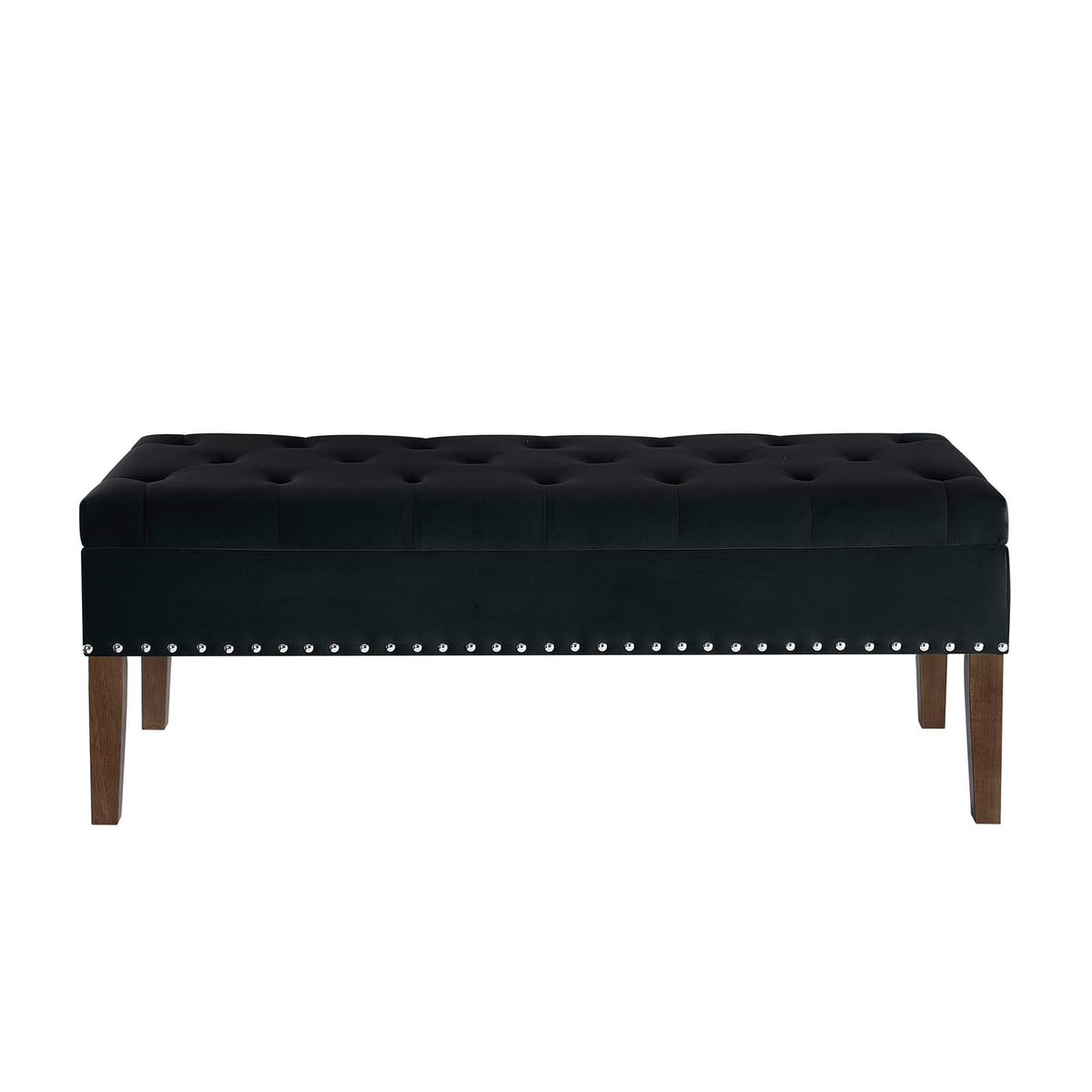 Black Velvet Storage Bench with Ottoman Seating for Living Room