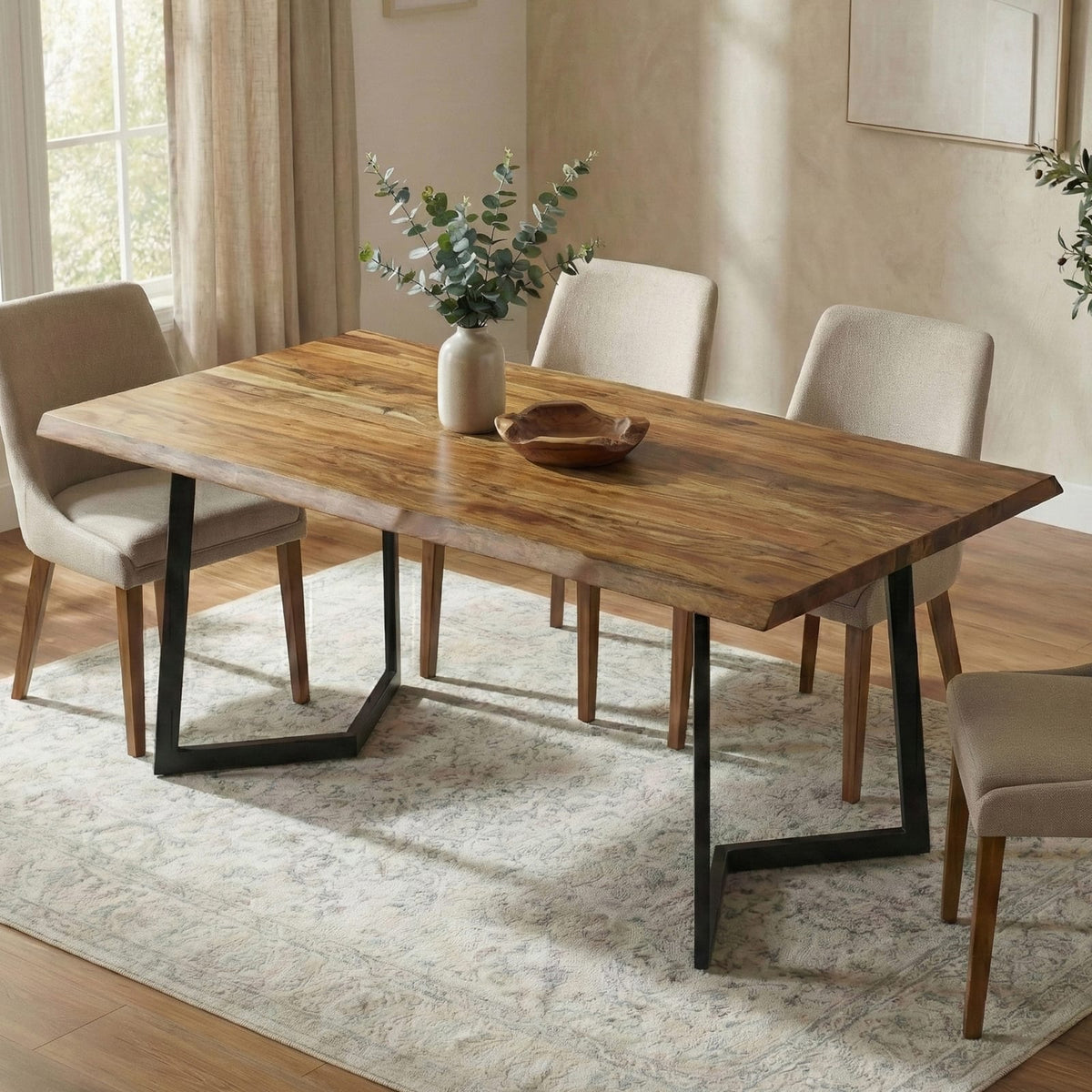 72" Light Brown Mango Wood Dining Table - 6 Person