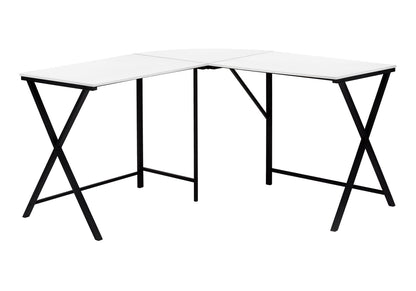 L-Shaped Computer Desk, 55" White Laminate MDF - Corner Office Desk