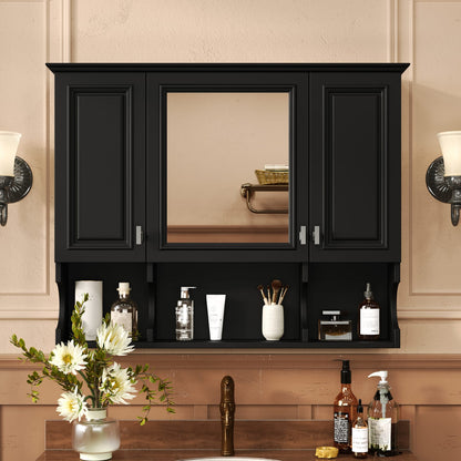 35'' Wall Mounted Bathroom Medicine Cabinet with Mirror - Black MDF