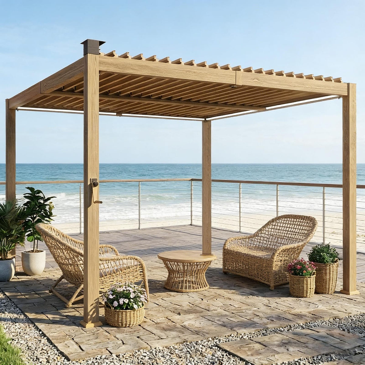 Brown Metal Louvered Pergola - 118" Patio Cover