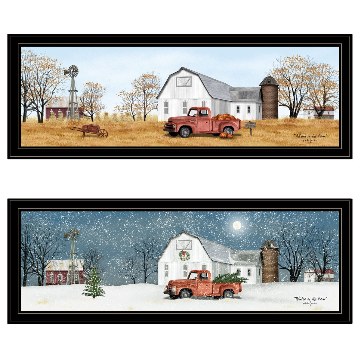 Black Frame 2 Piece Autumn Winter Vignette Wall Art