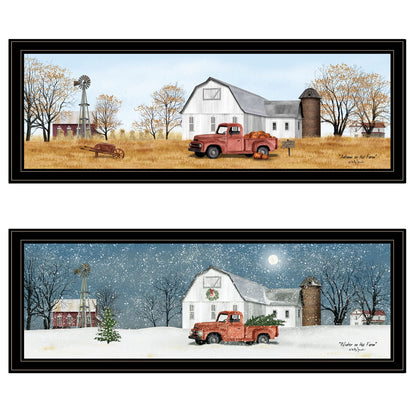 Black Frame 2 Piece Autumn Winter Vignette Wall Art