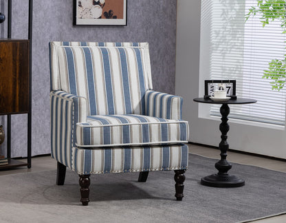 Upholstered Accent Chair Blue & White Striped - Vintage Style
