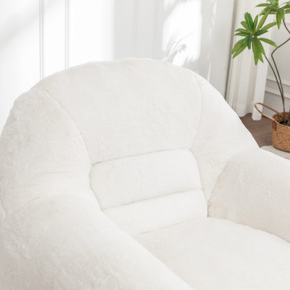 White Faux Fur Bean Bag Chair with Foam Support for Ultimate Comfort for Living Room