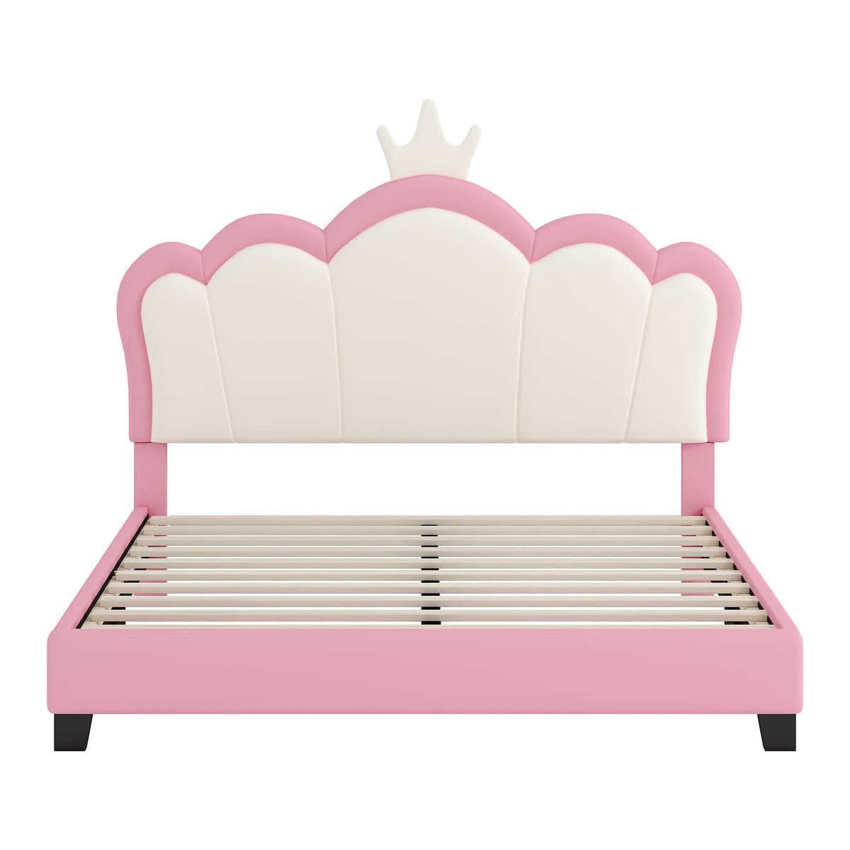 Full Pink Platform Bed with Crown Headboard - 80"L for Bedroom