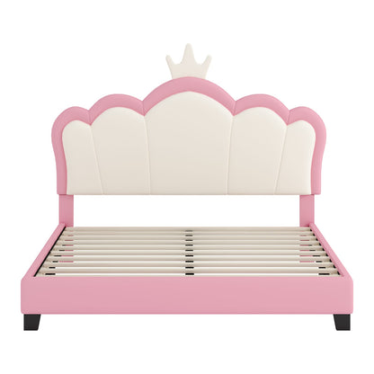 Full Pink Platform Bed with Crown Headboard - 80"L for Bedroom