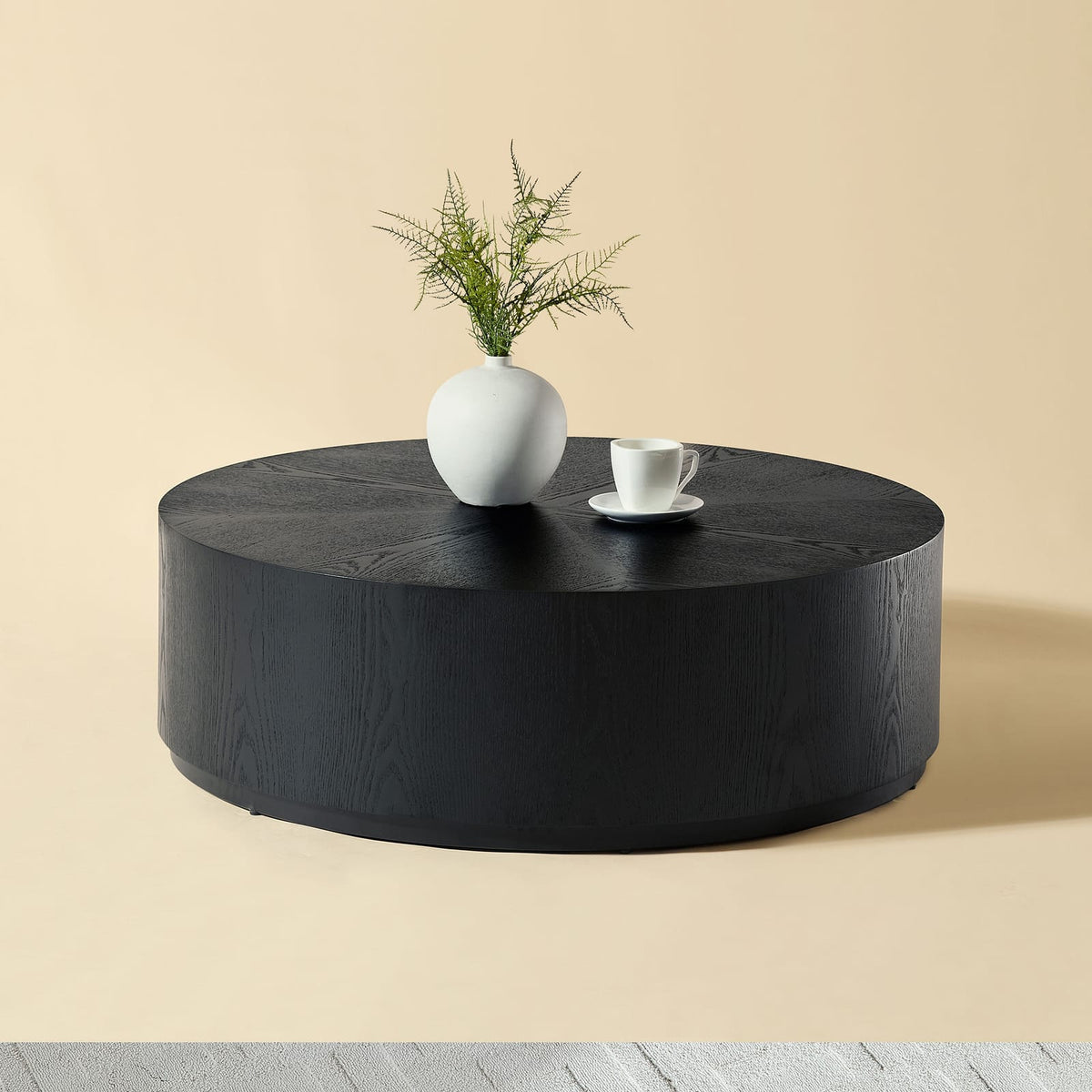 35.43 Inch Round Black Coffee Table - MDF Material for Living Room