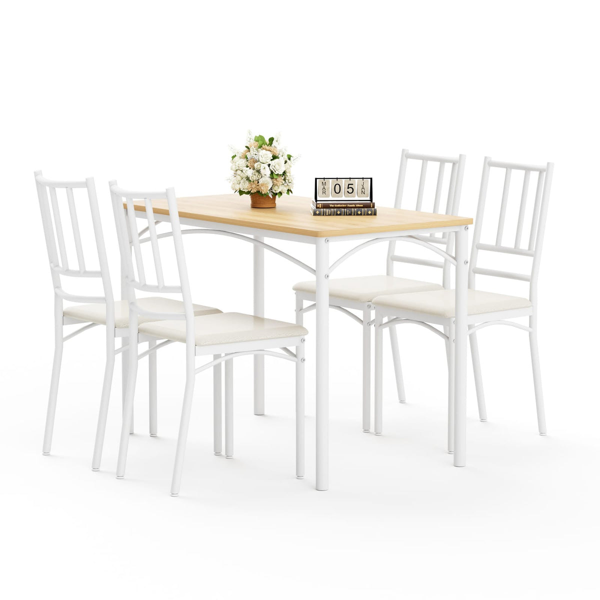 4-Person Dining Table Set - Natural White Industrial Style for Dining Room
