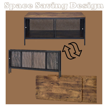 Black Oak Folding Coffee Table with Storage for Living Room