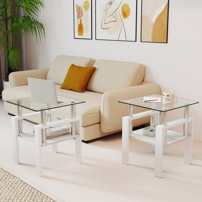 Small White Tempered Glass Coffee Table - 17.72" x 17.72"