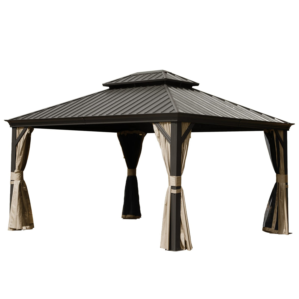 10' x 14' Hardtop Gazebo - Brown Aluminum Frame