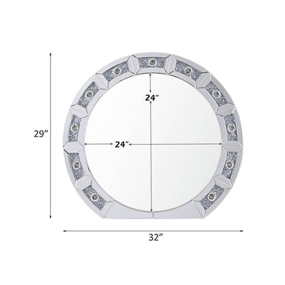 Silver Round Mirror with Lights - Accent Wall Decor