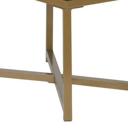 Metal Framed Bench - Dark Blue Velvet, Gold Finish