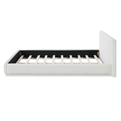 Soft White Velvet Upholstered Bed Queen Size - Wood Frame
