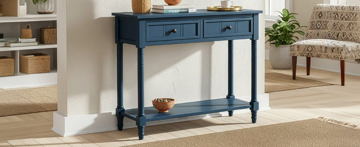 Dark Navy Console Table - Storage & Display for Living Room