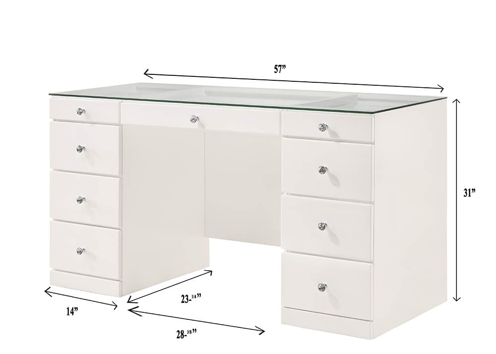 Glam Makeup Vanity Table - 9 Drawers White Wood