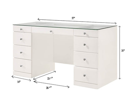 Glam Makeup Vanity Table - 9 Drawers White Wood