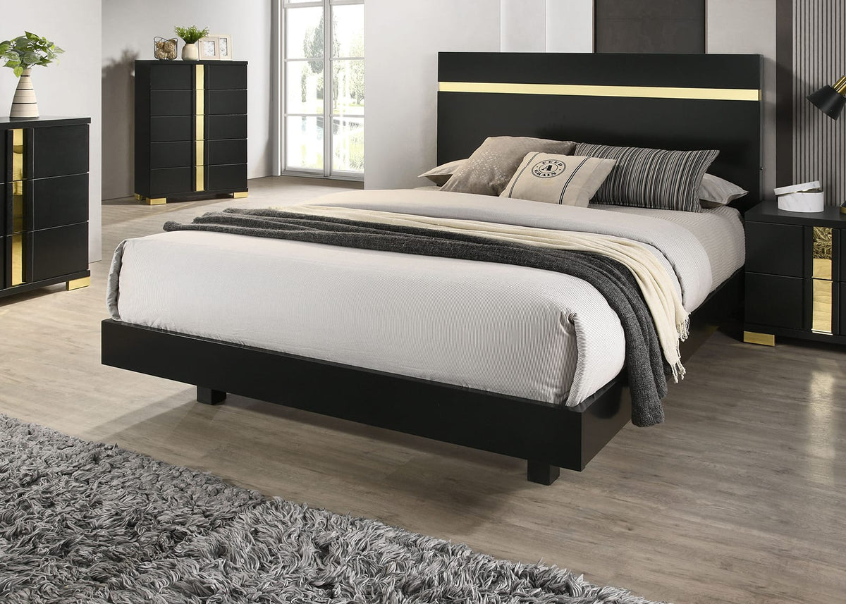 Queen Black Wood Bed Frame - Contemporary Bedroom
