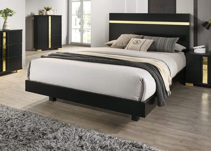 Queen Black Wood Bed Frame - Contemporary Bedroom