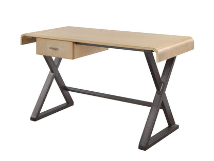 Gold Aluminum Writing Desk with Leather Accents for Workspace for Home Office