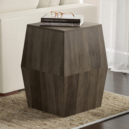 Grey Ash Hexagonal Side Table - 16" W x 22" H Wood Table for Living Room