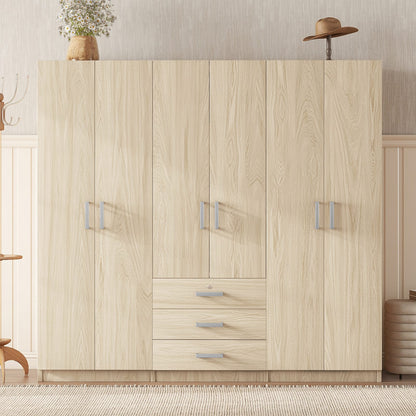 6-Door Wooden Wardrobe - Brown Storage for Bedrooms