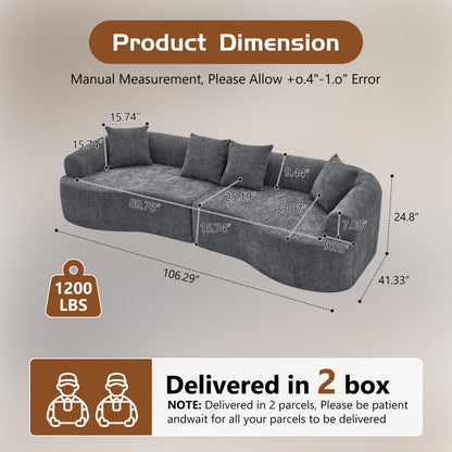 Grey Curved Modular Sofa Sleeper for Living Room Guests in Chenille
