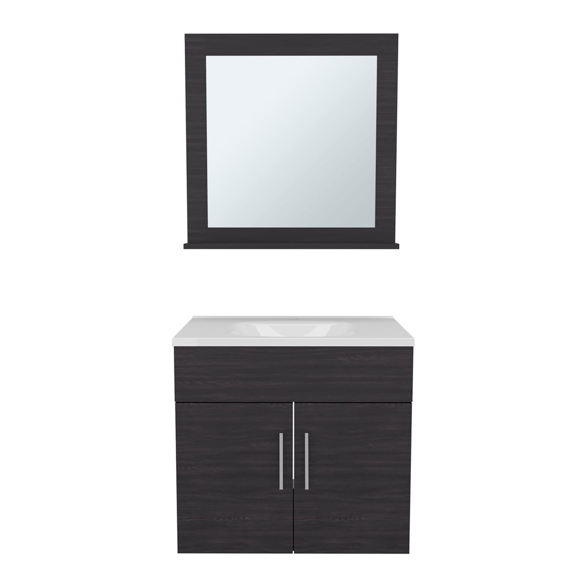Black Bathroom Vanity with Mirror - Wall Mounted MDF