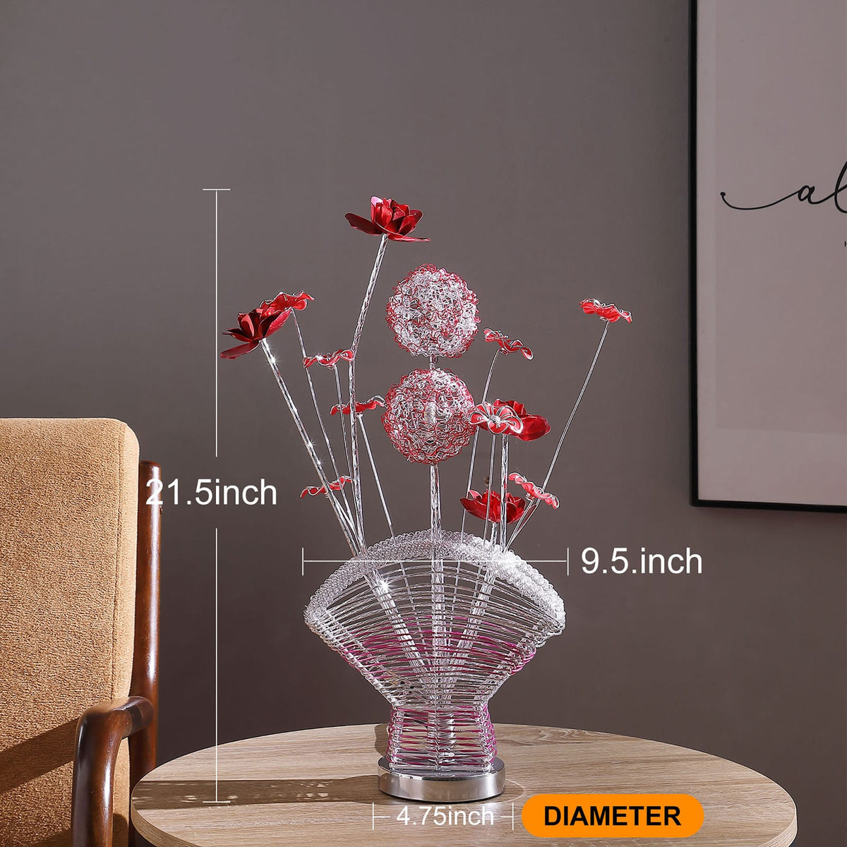 Aluminum 4 Red Roses Floral Vase Table Lamp - Multicolor