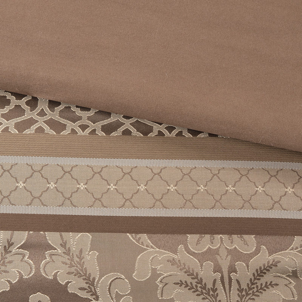 7 Piece Jacquard Queen Comforter Set - Brown & Gold