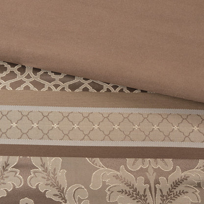 7 Piece Jacquard Queen Comforter Set - Brown & Gold