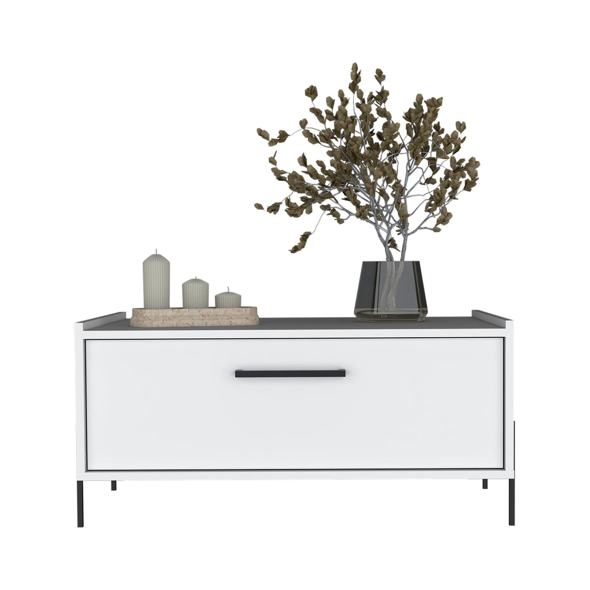 Modern White Engineered Wood Coffee Table with Storage Shelf for Living Room