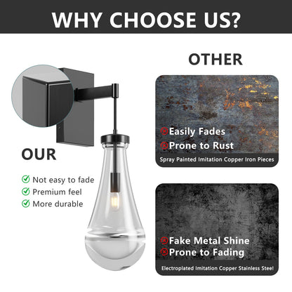 Black Iron Bathroom Sconce - Modern Raindrop Light