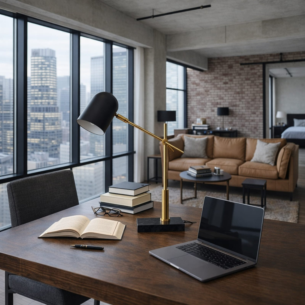 Modern Black Marble Desk Lamp with Dome Shade for Reading Nooks